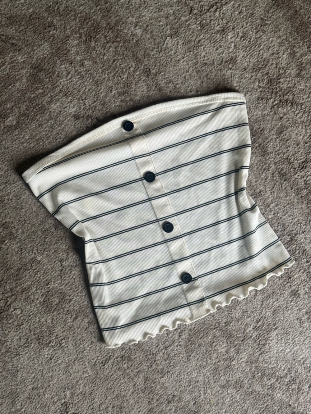 Caution To The Wind Cream Strapless Ribbed Tank with Black Stripes